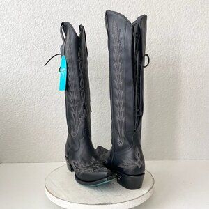 Lane LEXINGTON Knee High Womens Cowboy Boots 6 Jet Black Western Cowgirl Tall